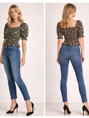 MOTHER Looker Ankle Fray Jeans Girl Crush Wash Size 26